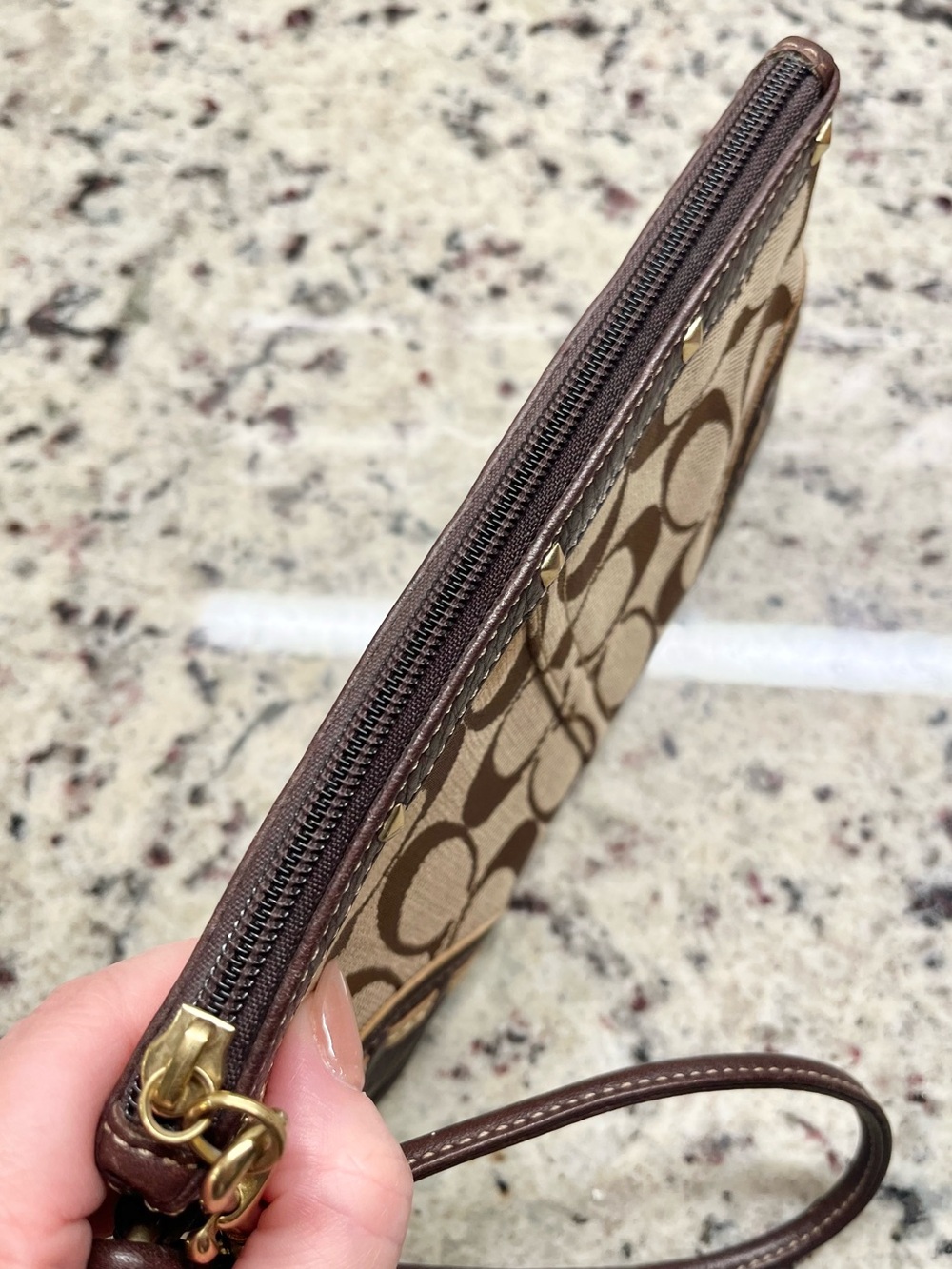 Coach Vintage Signature Canvas Brown Embellished Wristlet Clutch EUC - Picture 4 of 7